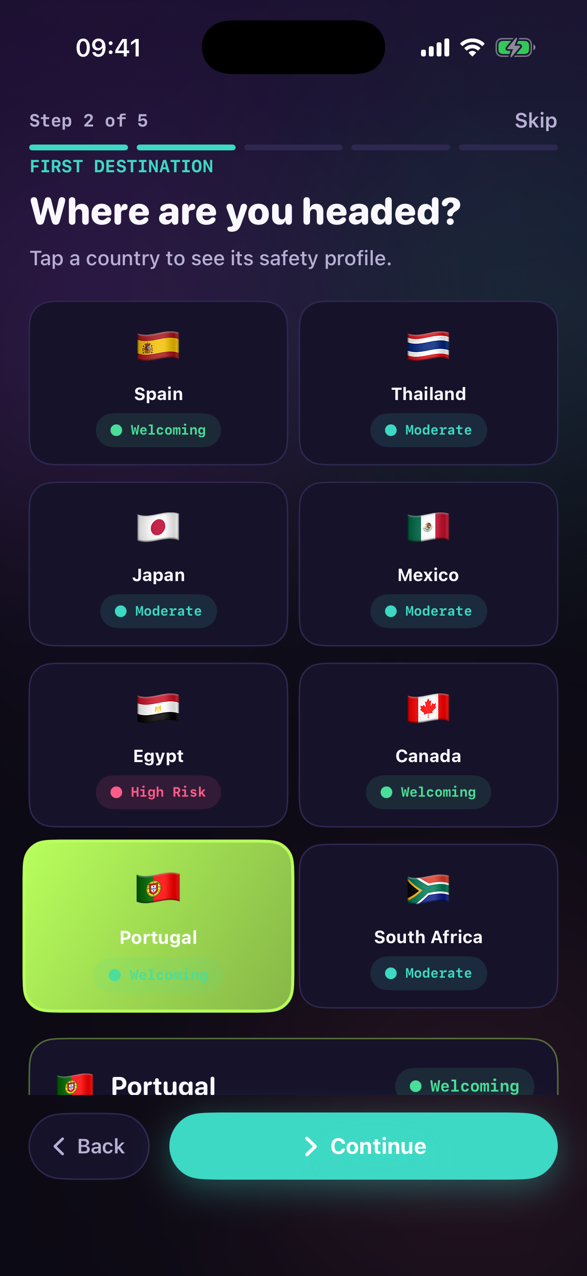 Rights screen with LGBTQ+ rules by category