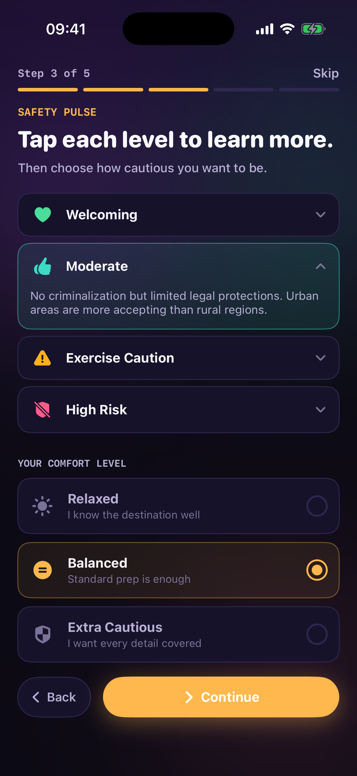 Safety screen with emergency contacts and hotlines